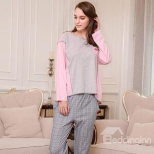 Fashion New Trend Joint Color 100% Cotton Women's Pajasmas Sets