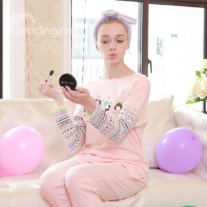 Lovely New Style Homedress Cartoon Printing 100% Cotton Women's Pajamas Sets