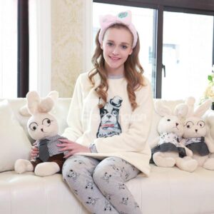 Fashion Cute French Bulldog Printing Flannel Pajamas Sets