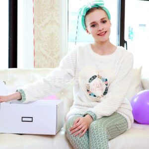 Concise Korean Sweet Style Flannel Pajamas Sets
