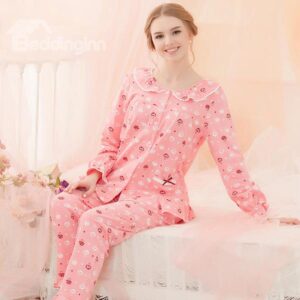 Charming Sweet Mushroom Printing 100% Cotton Pajamas Sets