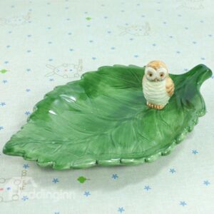 Wonderful Green Leaf Design Ceramic Snack Tray Desktop Decoration
