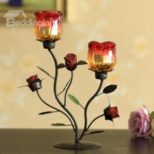 Fabulous Roses Design Iron Artwork 2-Head Candle Holder