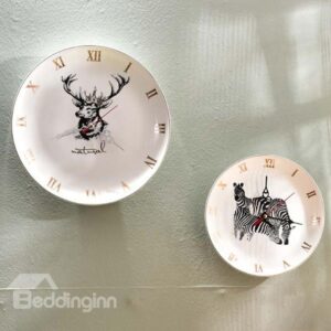 Creative Modern Ceramic Plate Zebra Deer Pattern Wall Clock