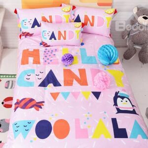 Pink Candy and Cute Letters Print Kids Duvet Cover Set