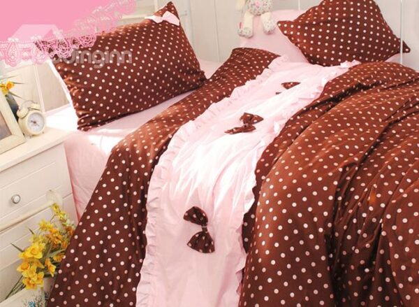 Lovely Polka Dots and Bowknot Princess Style Kids Duvet Cover Set