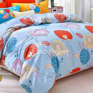 Blue Autumn Dandelion Print Kids Duvet Cover Set