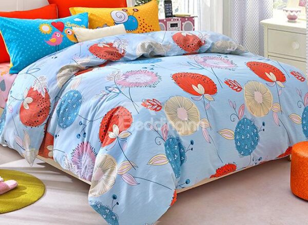 Blue Autumn Dandelion Print Kids Duvet Cover Set