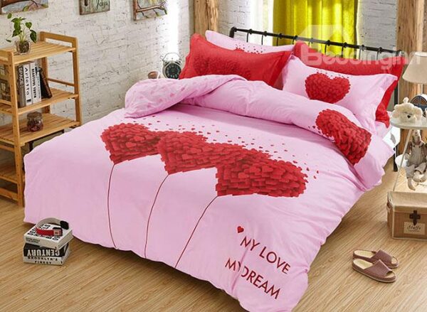 Love&Dream Heart Shape Print Pink Kids Duvet Cover Set