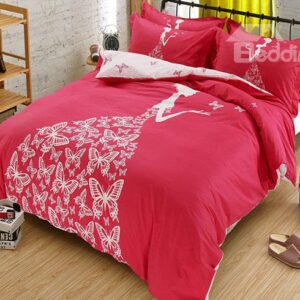 Dreamy Romantic Girl with Butterflies Dress Print Kids Duvet Cover Set
