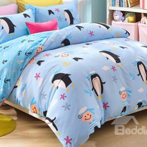 Bouncy Penguin and Sailor Pattern Kids Duvet Cover Set