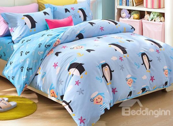 Bouncy Penguin and Sailor Pattern Kids Duvet Cover Set