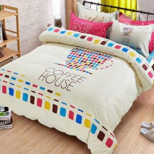 Colorful Squares Print Coffee House Kids Duvet Cover Set