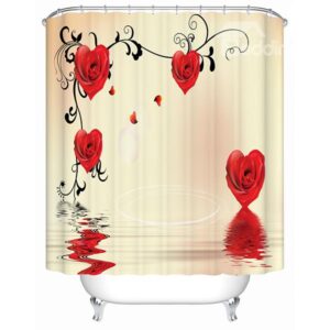 Fashion New Design Heart-shaped Roses Printing 3D Shower Curtain