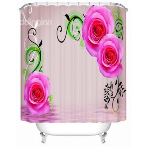Fashion Concise Design Pink Rose 3D Shower Curtain