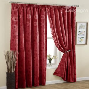 Elegant Red Jacquard Double Pinch Pleat Curtain