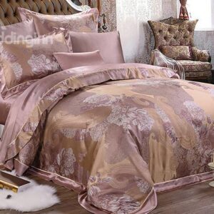 Royal Jacquard Design 100% Mulberry Silk 4-Piece Duvet Cover Sets