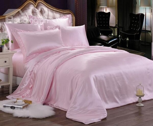 Luxury Pure Pink Mulberry Silk 4-Piece Duvet Cover Sets