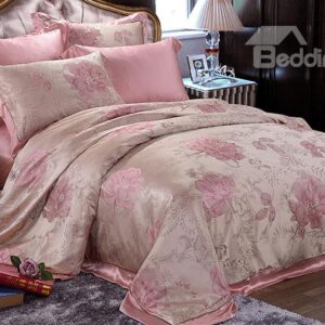 Deluxe Peonies Printing 100% Mulberry Silk 4-Piece Duvet Cover Sets