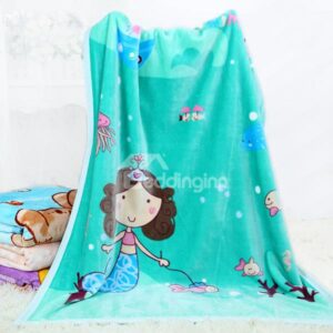 Adorable Mermaid and Her Pet Fish Print Baby Blanket