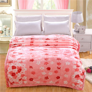 Lovely Pink and White Flowers Printing Raschel Blanket
