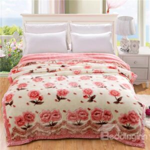 Sweet Pink Small Flowers Printing Raschel Blanket