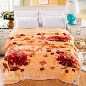 Pretty Small Flowers Design Apricot Raschel Blanket