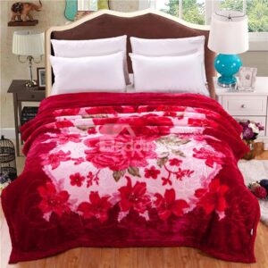 High Grade Red Flowers Design Cozy Raschel Blanket