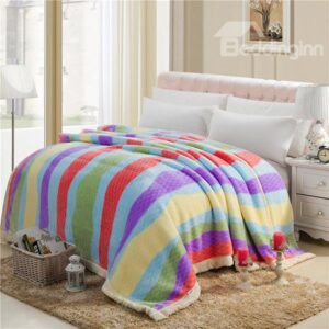Colorful Stripes Printing Top Class Raschel Blanket