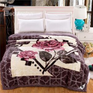 Two Beautiful Roses Printing Thick Raschel Blanket