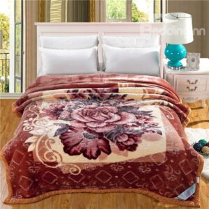 Brown Floral Design Well-made Warm Raschel Blanket