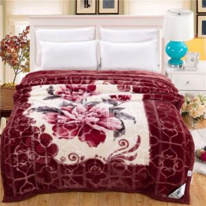 Cuddly Brown Flowers Design Thick Raschel Blanket