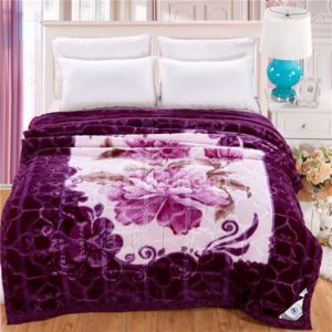 Noble Purple Flowers Design Classy Raschel Blanket