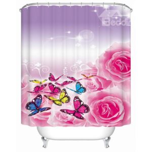 Faddish Roses and Butterfies 3D Shower Curtain