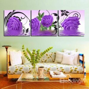 Gorgeous Purple Roses Frameless 3-Panel Wall Art Print