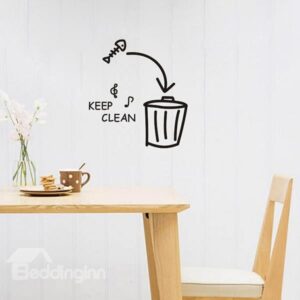 Letters and Dustbin Keep Clean Removable Wall Sticker
