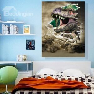 Amazing 3D Dinosaur Breaking Through Brick Wall Removable 3D Wall Stickers