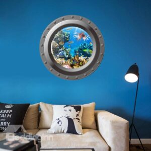 Wonderful 3D Porthole View Undersea World Removable 3D Wall Sticker