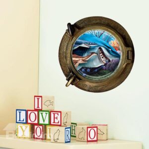 Creative 3D Porthole View Smirky Shark Removable 3D Wall Sticker
