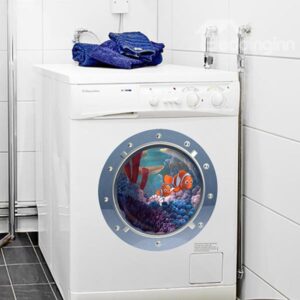 Wonderful Porthole View Deep Sea Clown Fish Fridge Washing Machine 3D Wall Sticker
