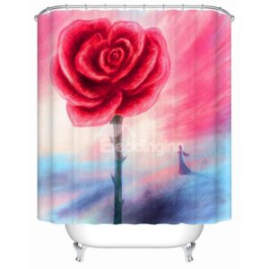 Artistic Design Little Girl and Red Flower 3D Shower Curtain