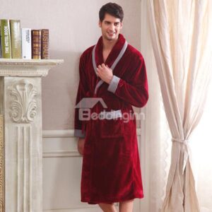 High Class Noble Dark Red Men's Flannel Robe