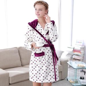 New Style Homedress Purple Dots Pattern Flannel Women's Robe