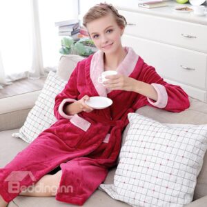 High Class Noble Dark Red Flannel Women's Robe