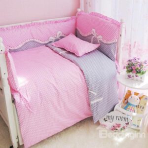 Lovely Pink Polka Dot Pattern 10-Piece Crib Bedding Sets
