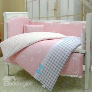 Elegant Bowknot and Plaid Pattern 10-Piece Crib Bedding Sets