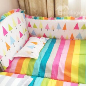 Rainbow Color Stripes and Trees Pattern 10-Piece Crib Bedding Sets