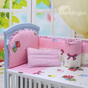 Pink Strawberry and Bowknot Pattern Crib Bedding Sets