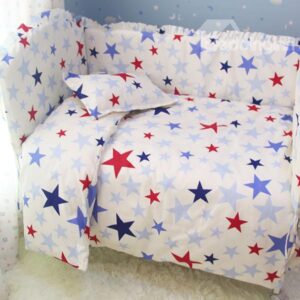 Fashionable Blue and Red Stars Pattern Crib Bedding Sets