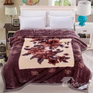Elegant Brown Floral Printing Classy Raschel Blanket